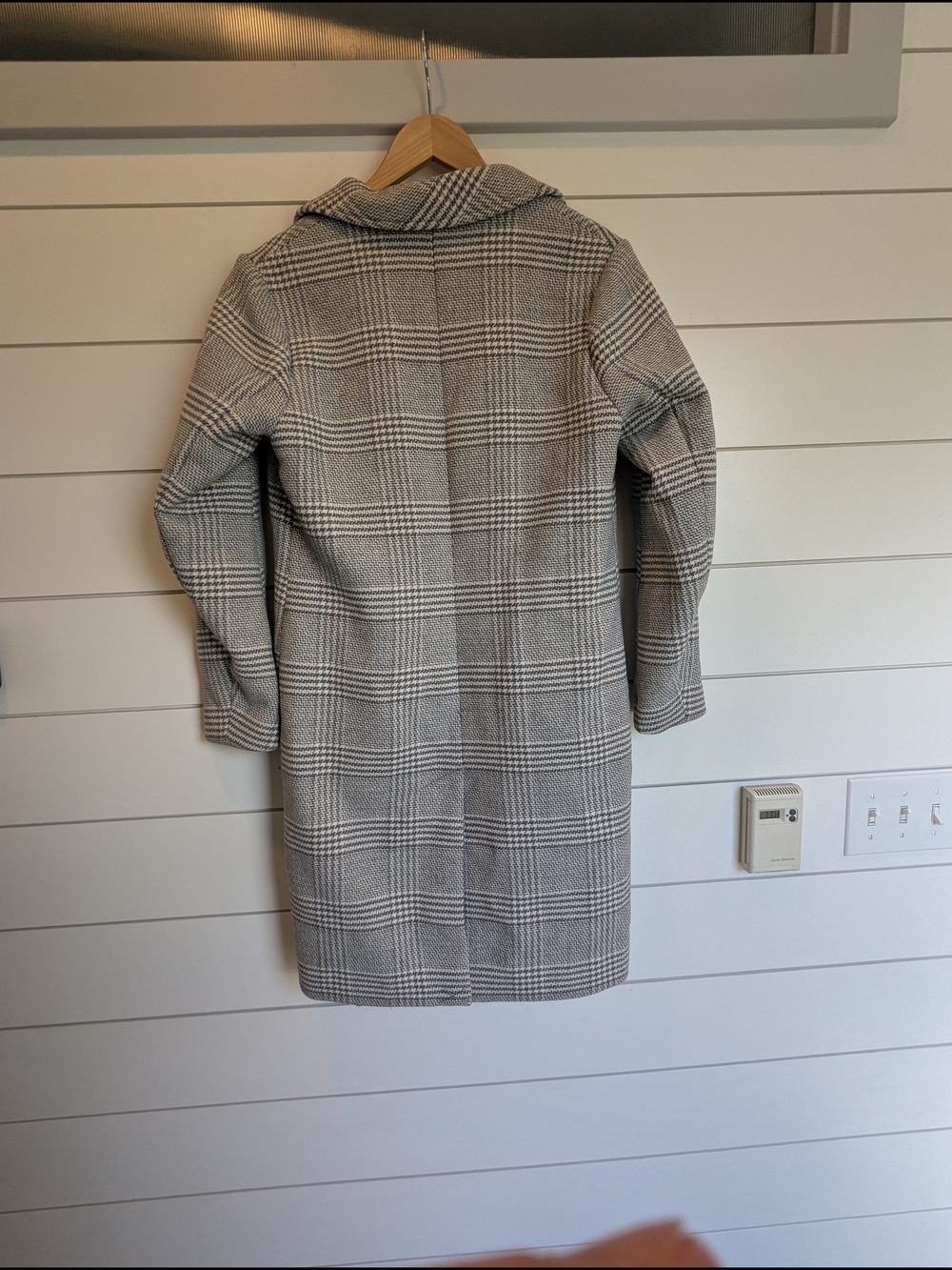 Abercrombie & Fitch Dad Pea Coat Grey Plaid Button Up Wool Blend Small Petite - Picture 13 of 16